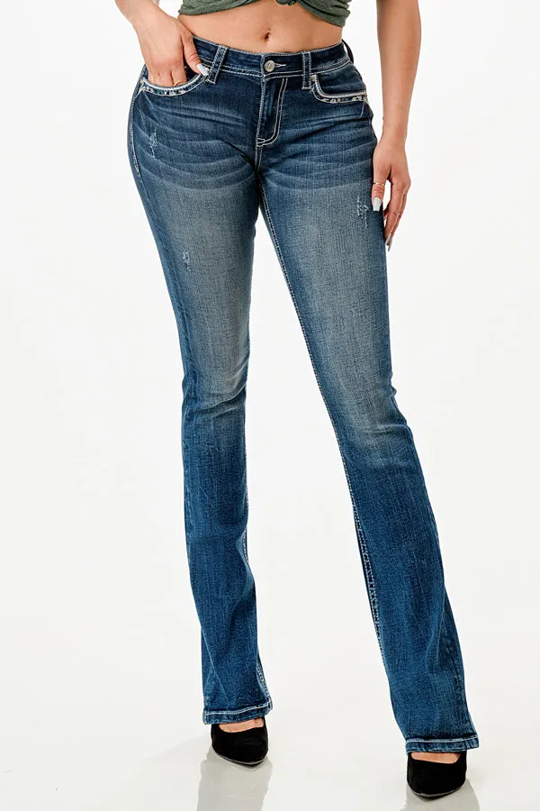 Bootcut Jeans with Cross Embellishments