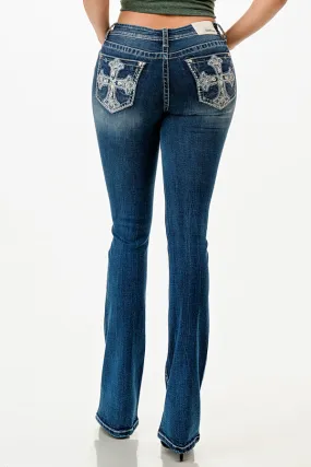 Bootcut Jeans with Cross Embellishments