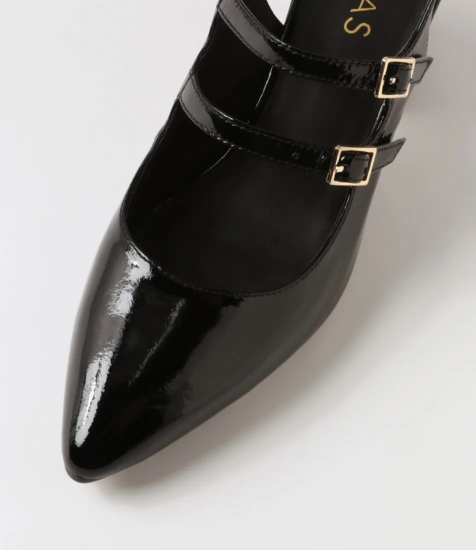 MIDAS Merina Black Patent Leather Mary Jane Heels