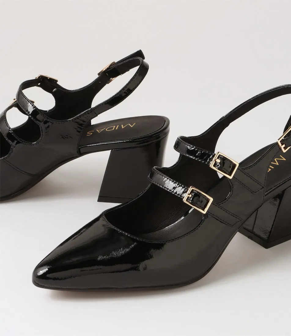 MIDAS Merina Black Patent Leather Mary Jane Heels