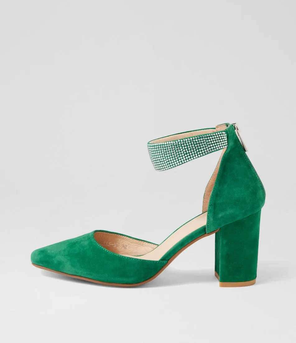 MIDAS Sparks Emerald Suede Jewels Pump Heels