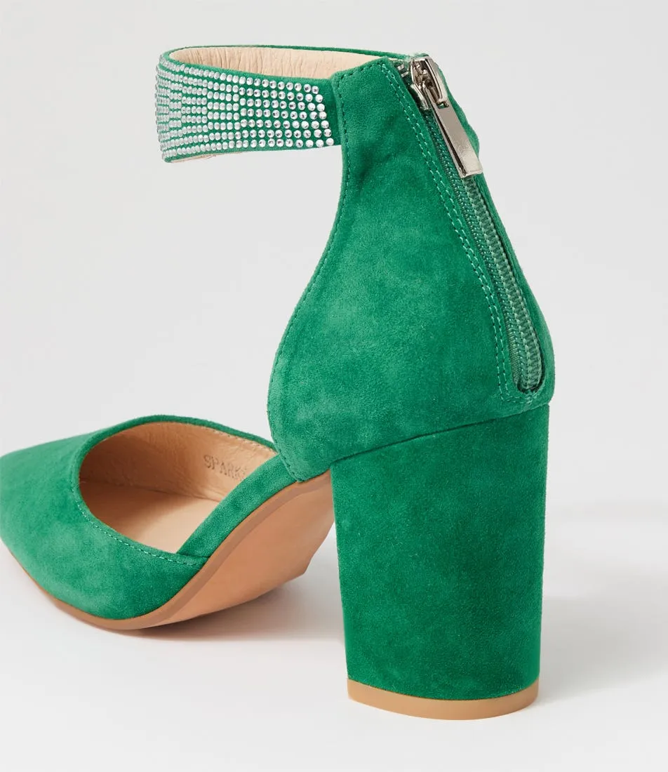 MIDAS Sparks Emerald Suede Jewels Pump Heels