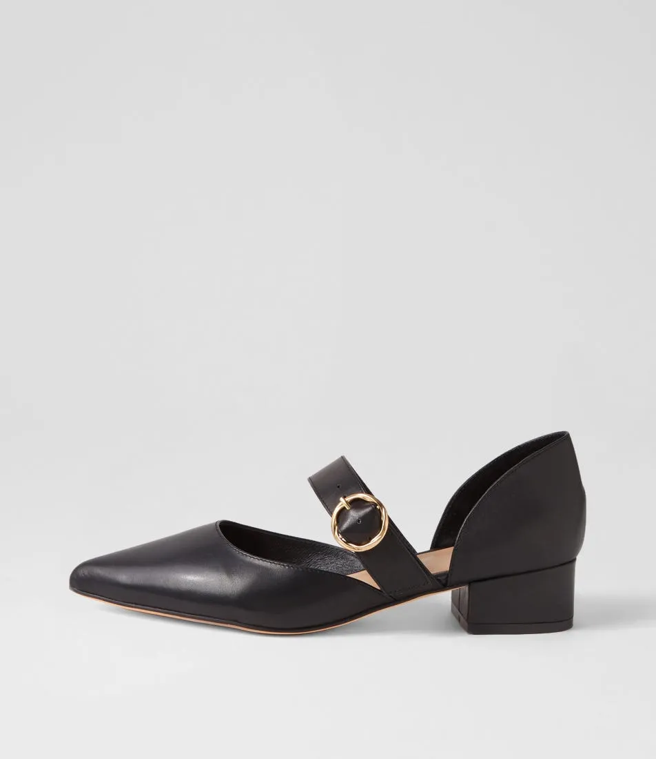 MIDAS Thedee Black Leather Mary Jane Heels