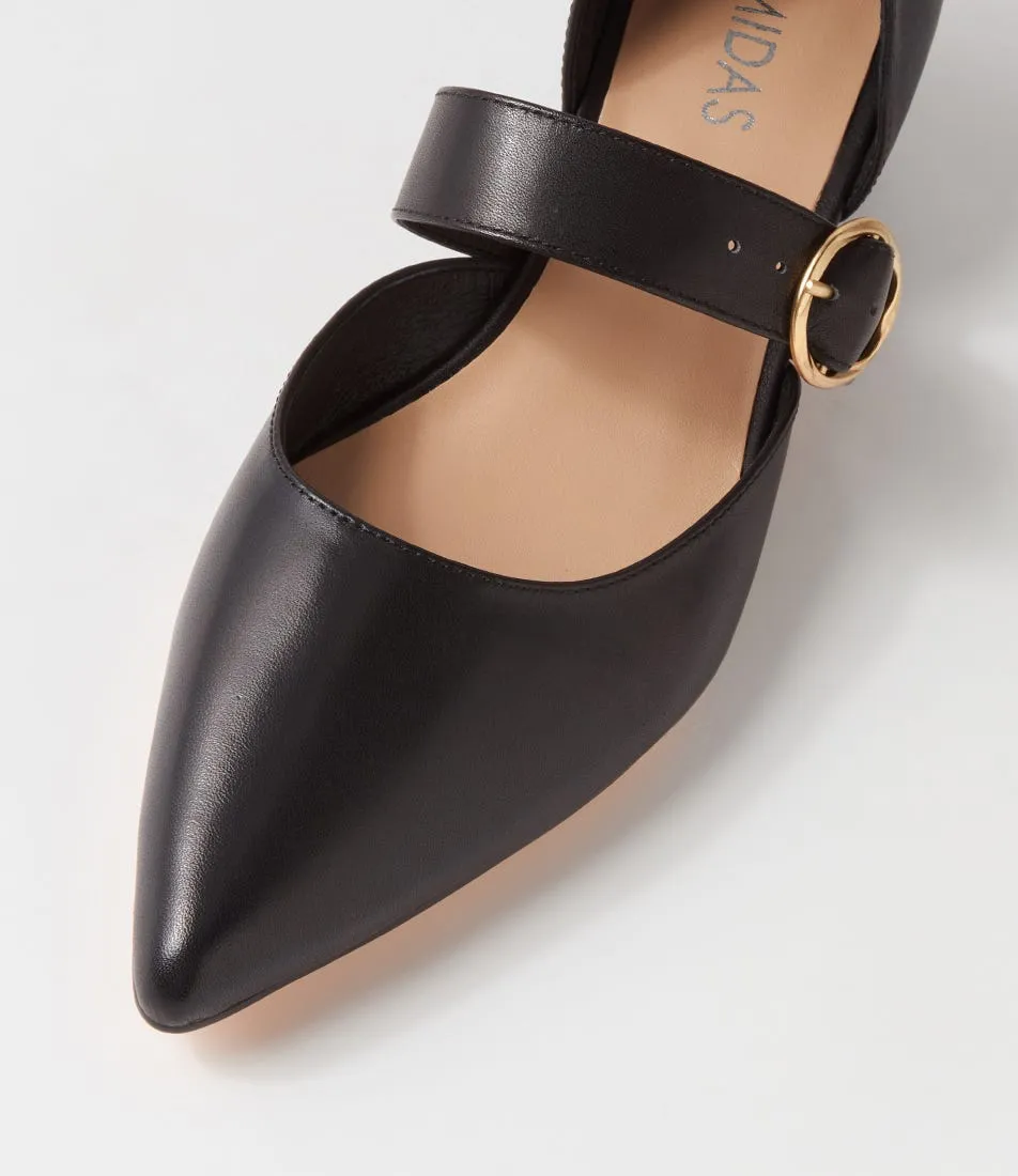 MIDAS Thedee Black Leather Mary Jane Heels