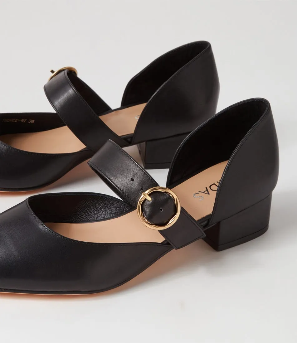 MIDAS Thedee Black Leather Mary Jane Heels