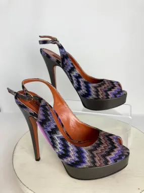 Missoni Size 8.5 (38.5) Purple & Black Chevron Heels NWOB