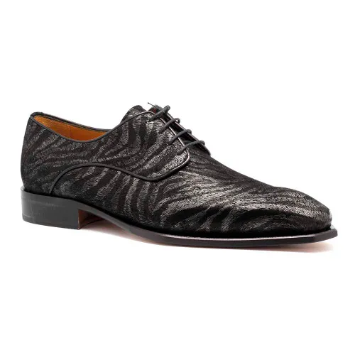 Mister Rubi Men's Black Zebra Print Derby Oxfords