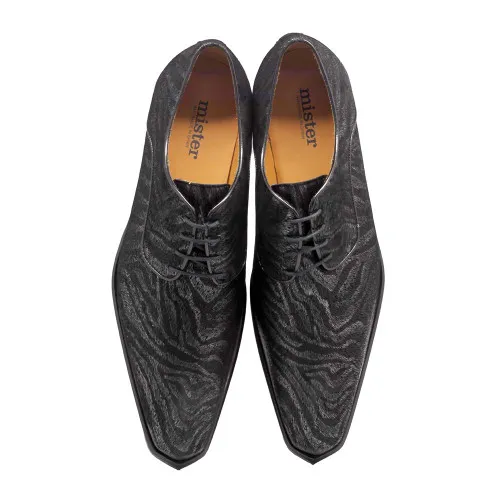 Mister Rubi Men's Black Zebra Print Derby Oxfords