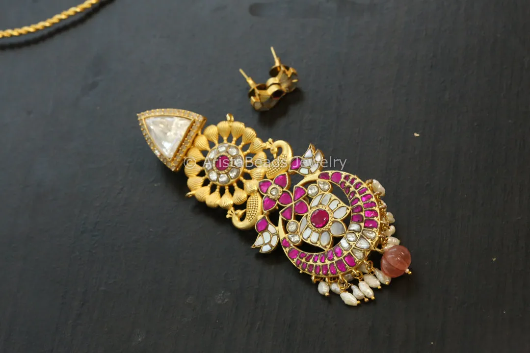 Moissanite Jadau Kundan Fusion Pendant Set