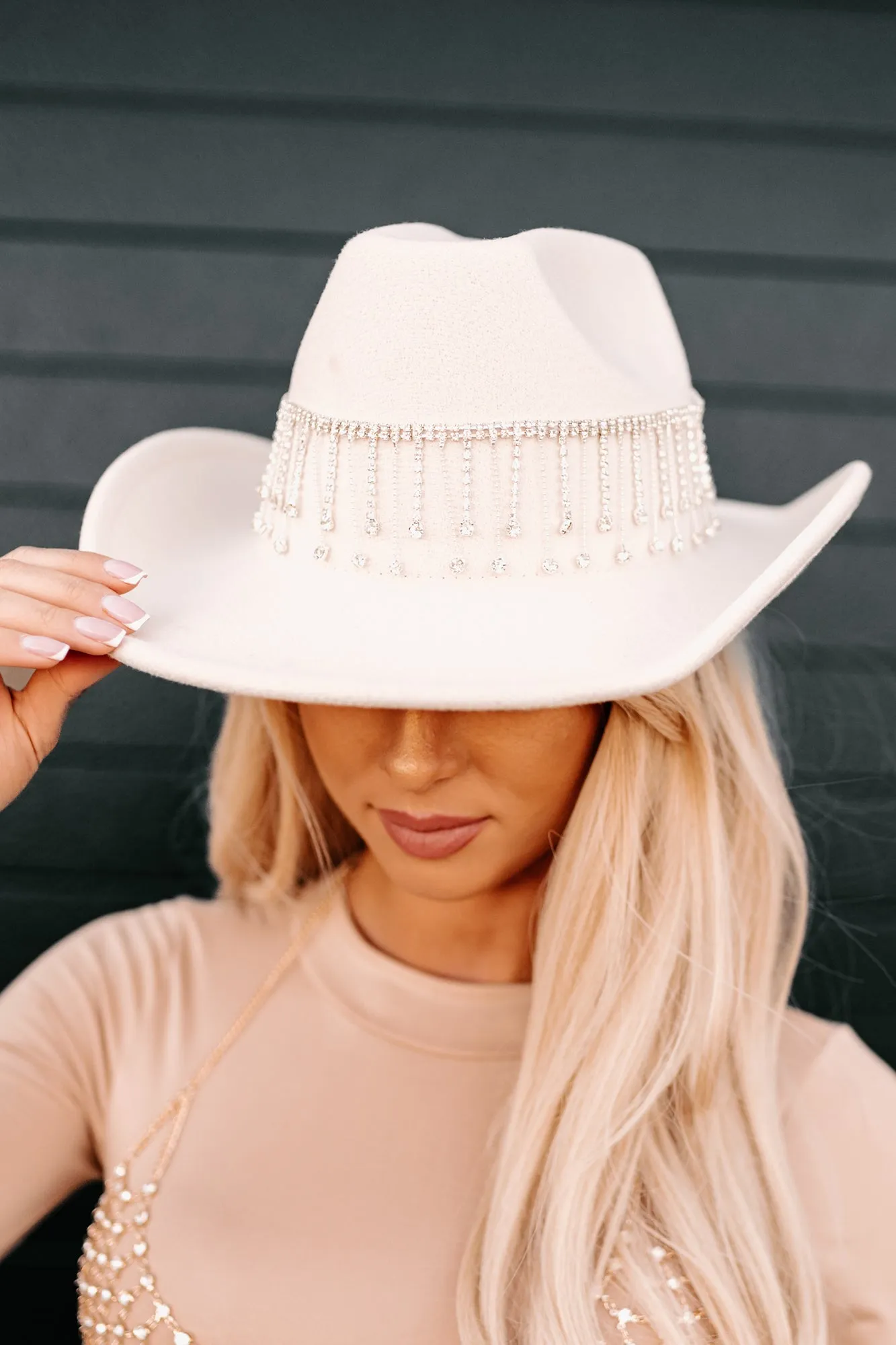 Nashville Nights Rhinestone Fringe Cowboy Hat (Ivory)