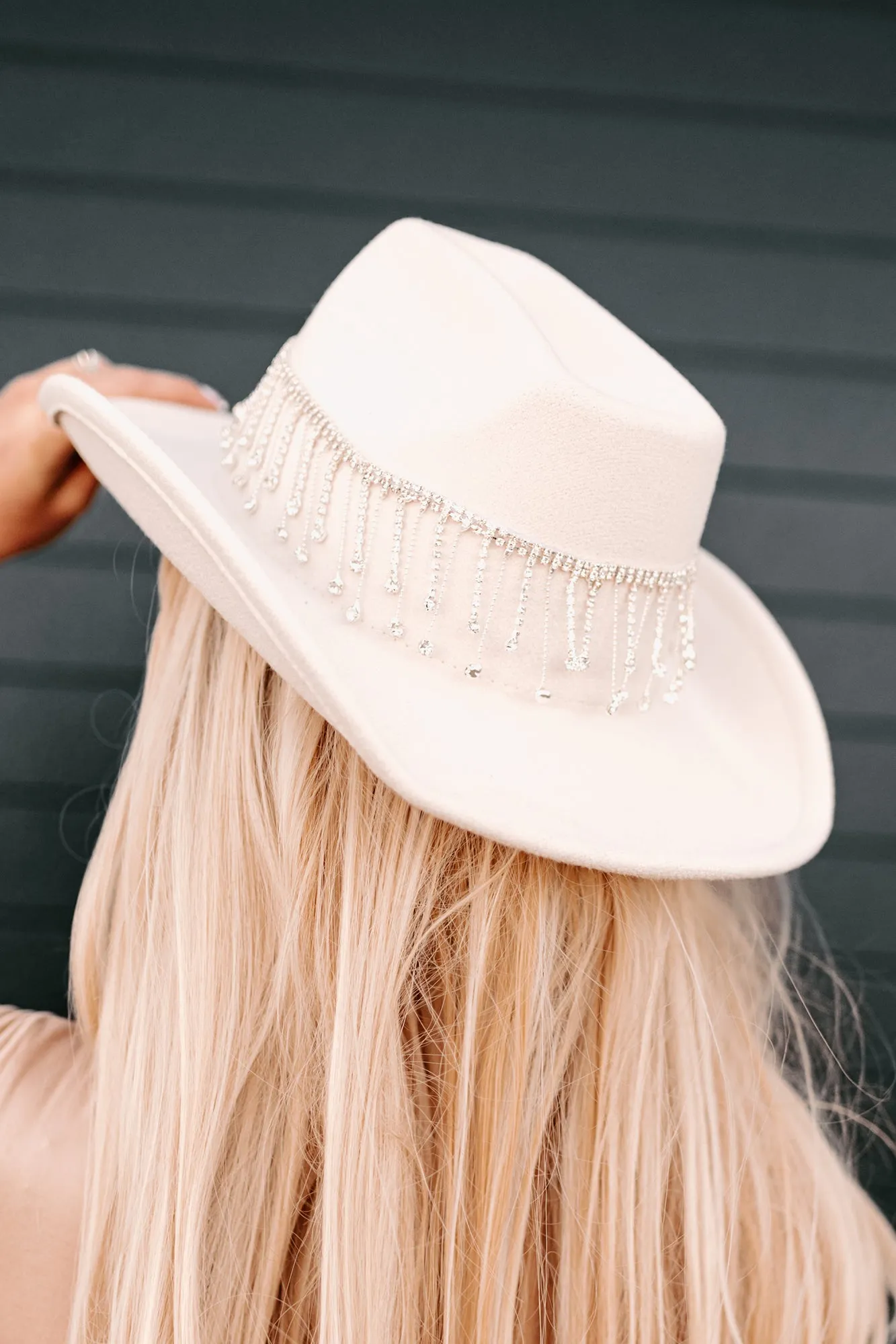 Nashville Nights Rhinestone Fringe Cowboy Hat (Ivory)