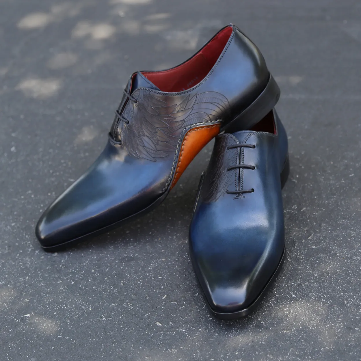 Navy & Gray Patina Leather Whole-cut Oxfords (MAGS1093) by Magnanni 24133