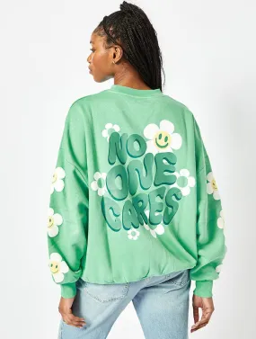 No One Cares Oversized Sweatshirt in Washed Green