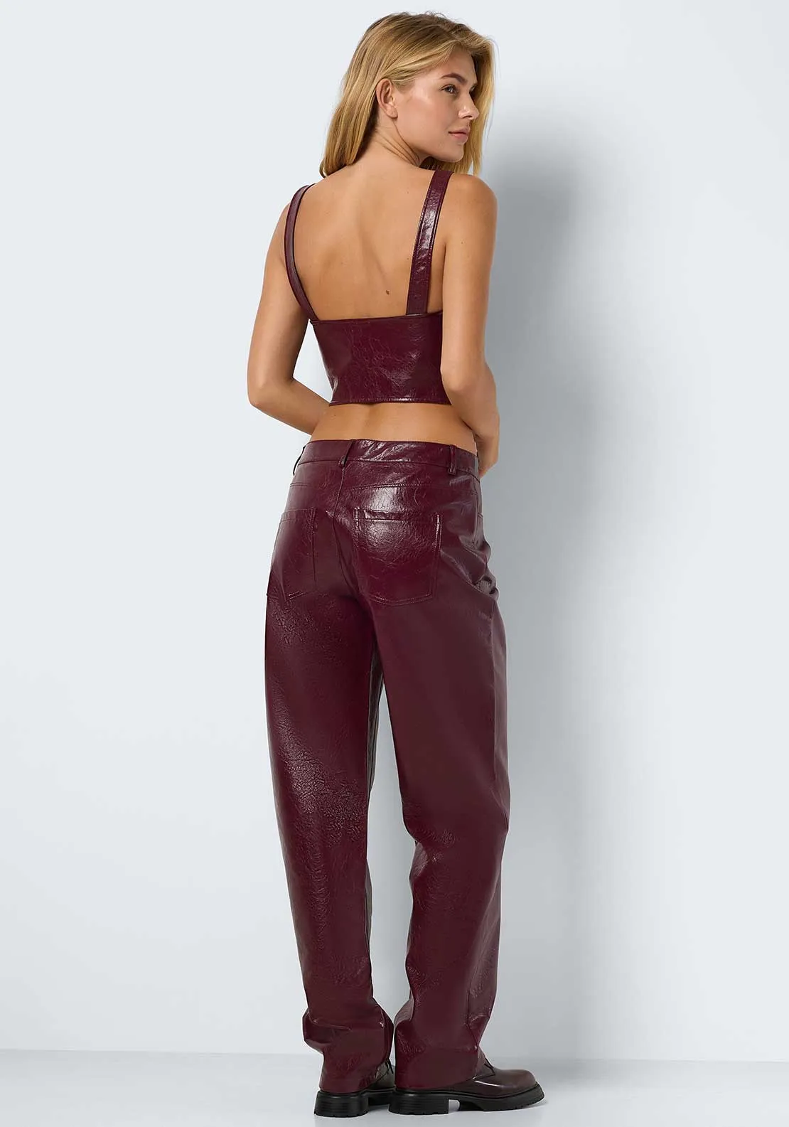 Noisy May Kane PU Trousers, Wine