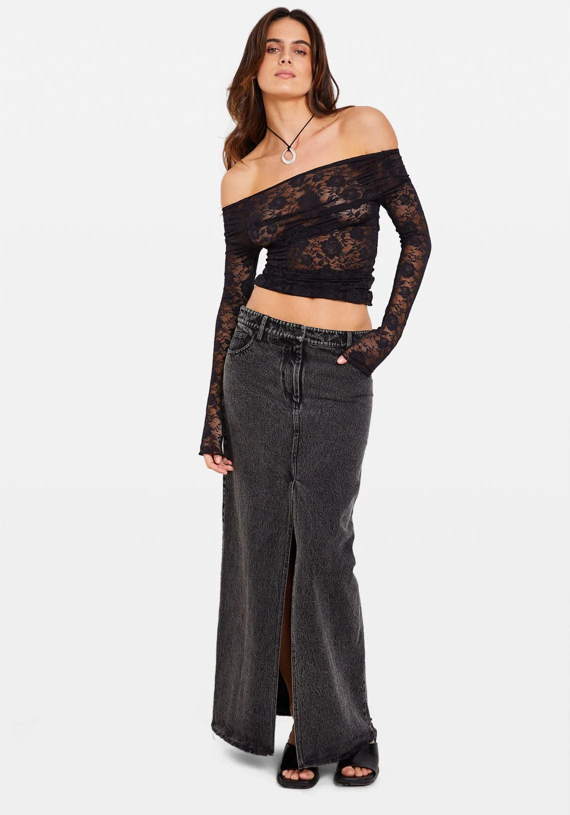 OFF SHOULDER LACE TOP BLACK