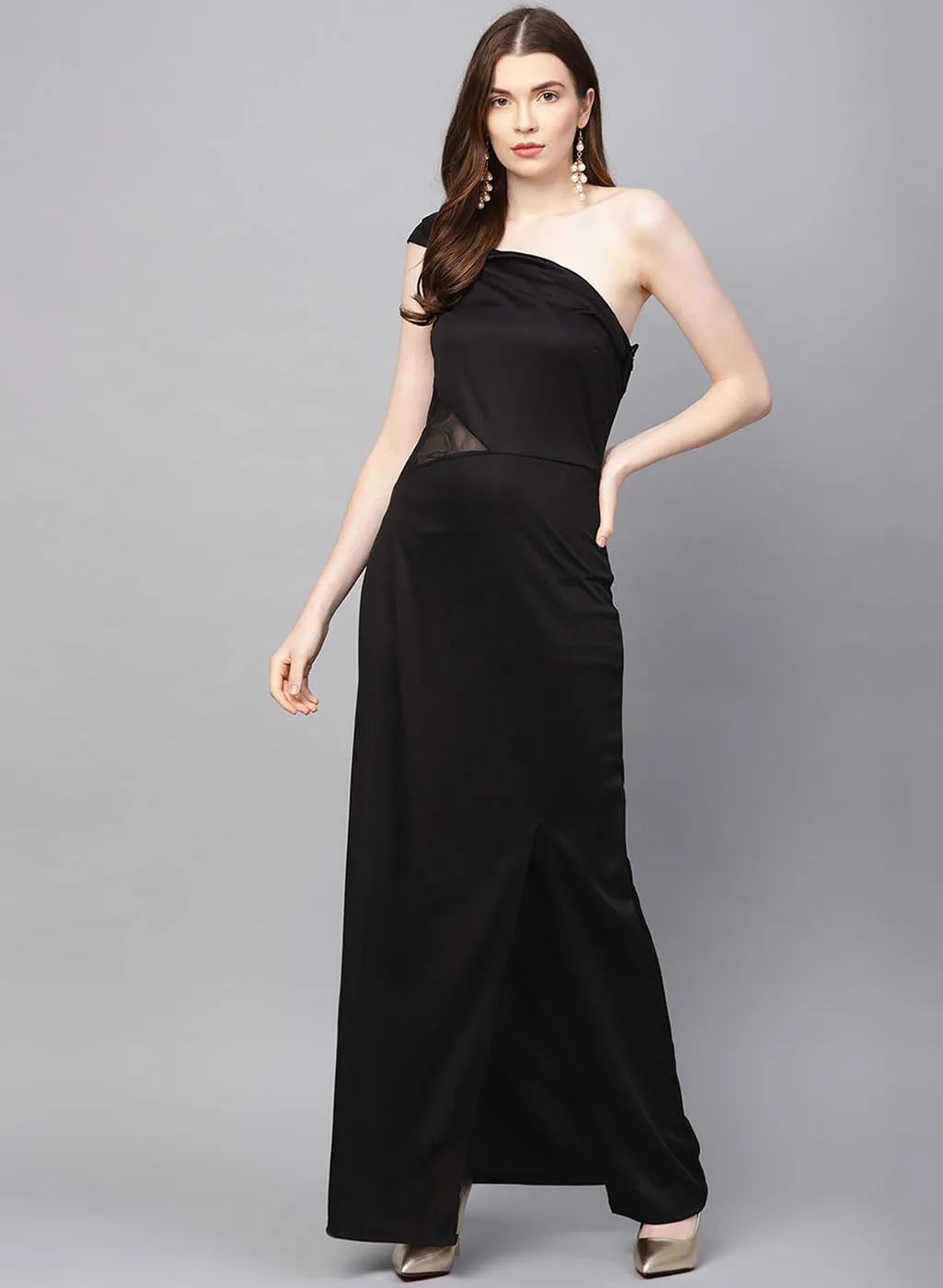 One Shoulder Maxi Dress with Sequin Insert