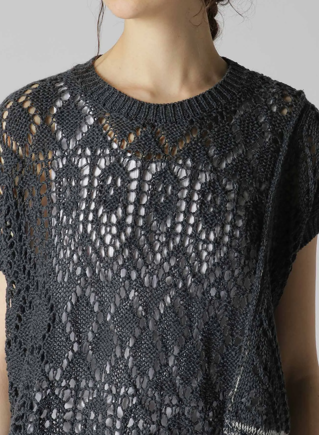 OPENWORK WEAVE PANEL UNEVEN PULLOVER KNIT