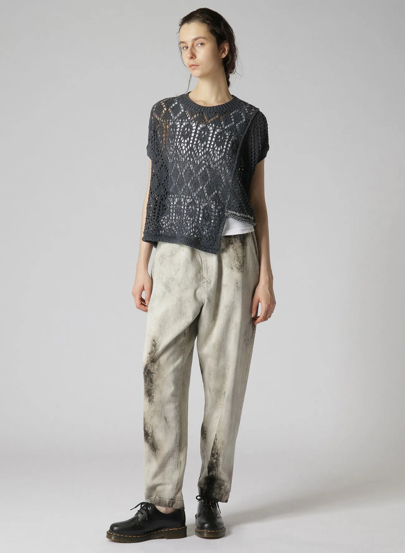 OPENWORK WEAVE PANEL UNEVEN PULLOVER KNIT