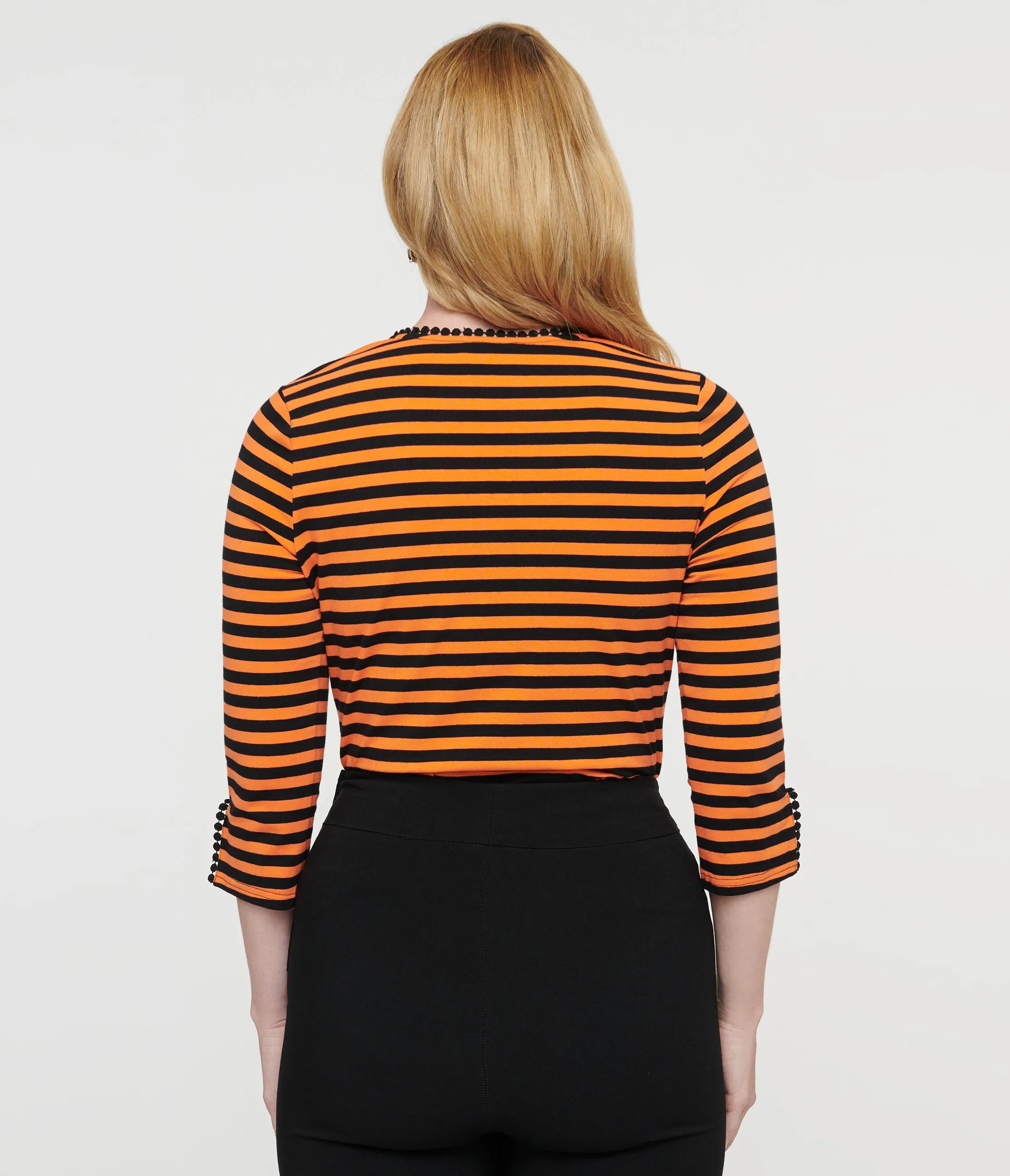 1950s Orange & Black Stripe Cutout Neck Tie Top by Unique Vintage