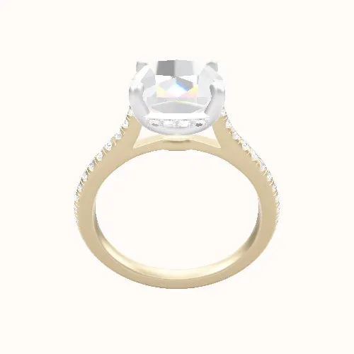 Pave Cathedral Engagement Ring With Low Set Pave  Hidden Halo Head