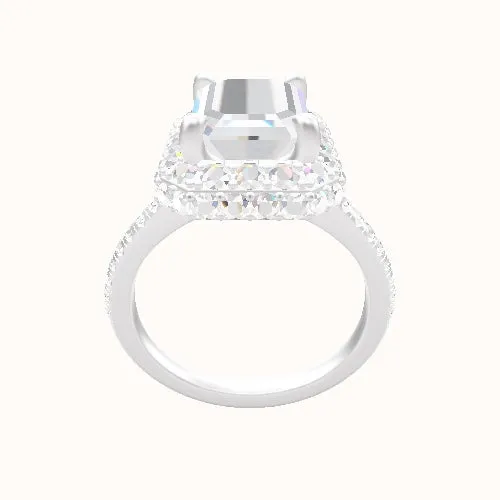 Pave Cathedral Engagement Ring With Low Set Waterfall Halo Head