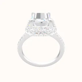 Pave Cathedral Engagement Ring With Low Set Waterfall Halo Head