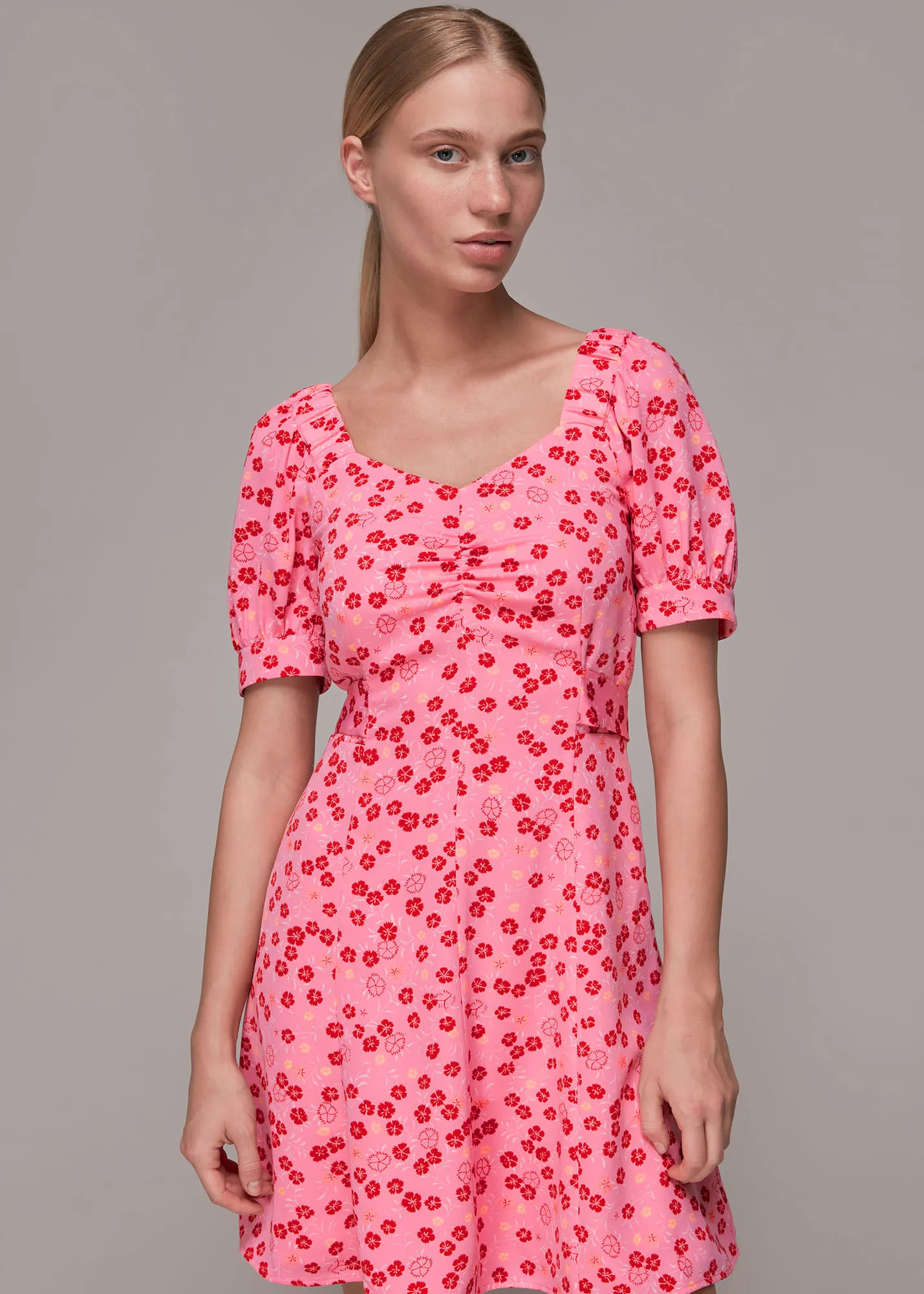 Pink Cherry Floral Tie Waist Dress