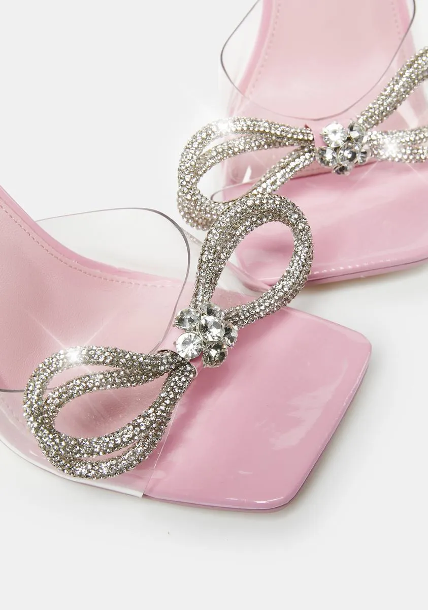 Pink Glimmer Wrap Around Diamante Bow Heels-