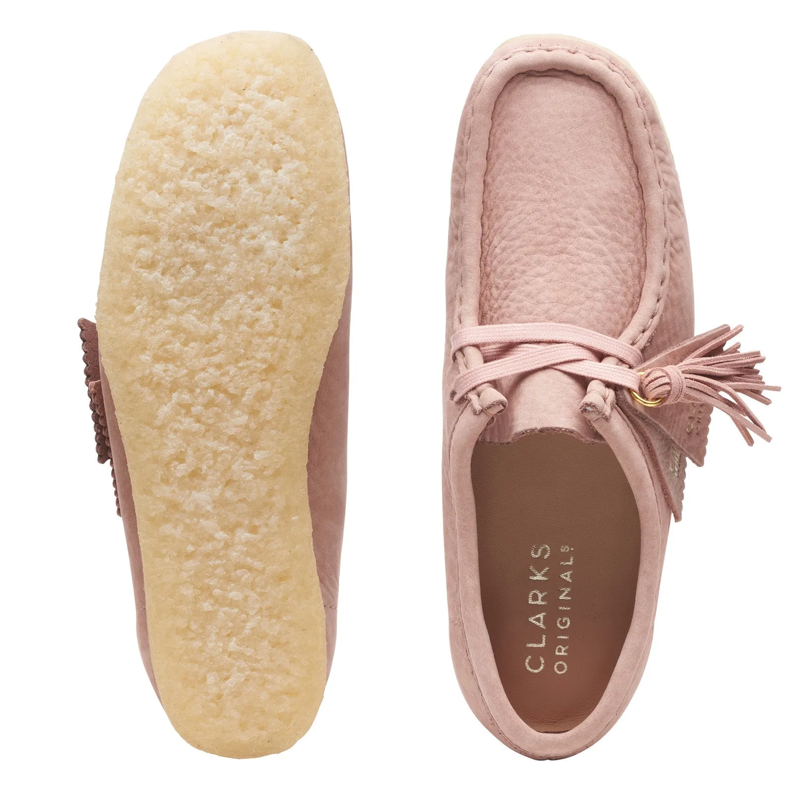 Pink Nubuck Womens Clarks Wallabee Oxfords