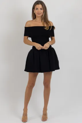 PIPPA BLACK OFF SHOULDER MINI DRESS