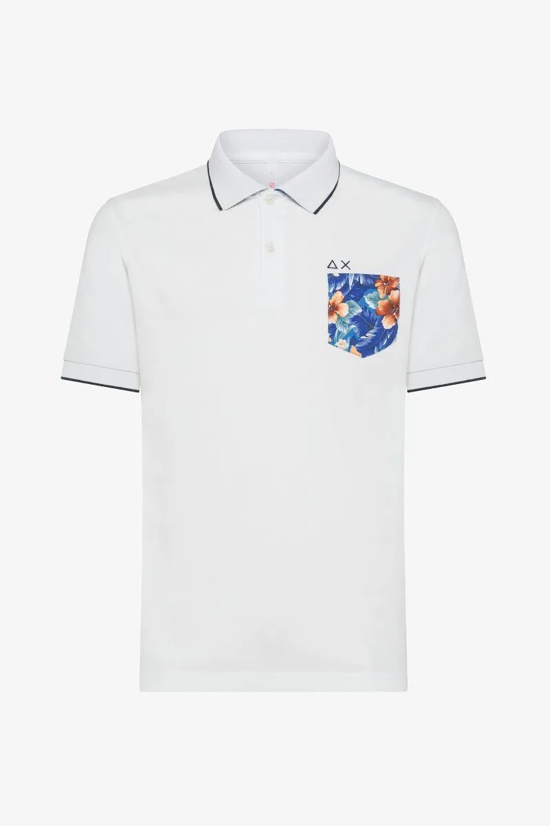 White Men's Printed Pocket Polo