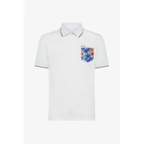 White Men's Printed Pocket Polo