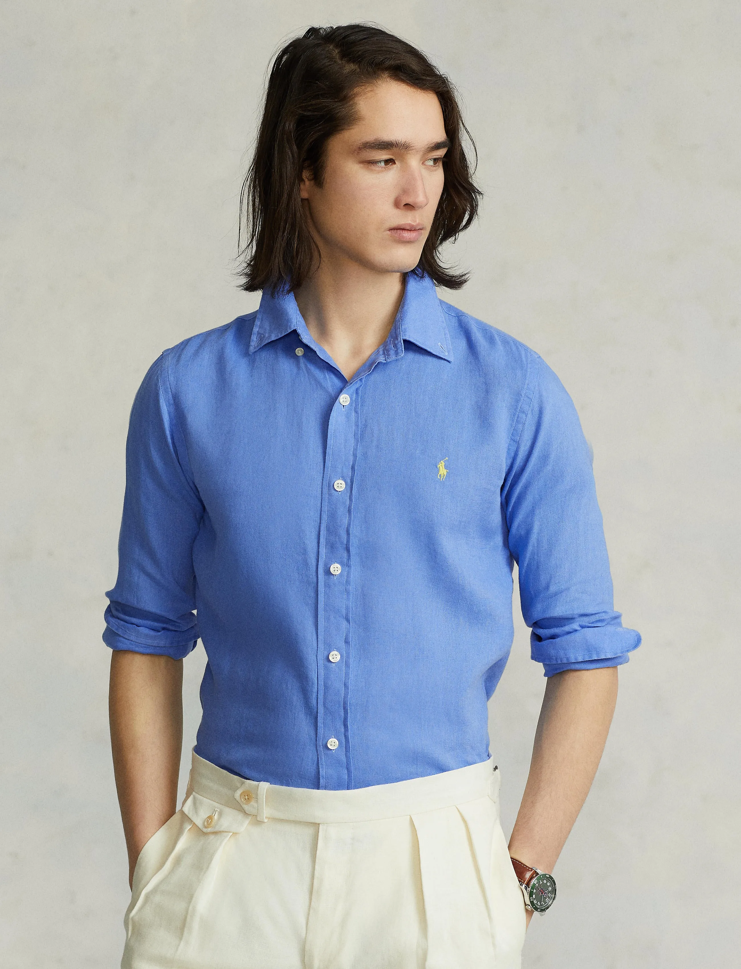 Polo Ralph Lauren Custom Fit Linen Shirt Blue