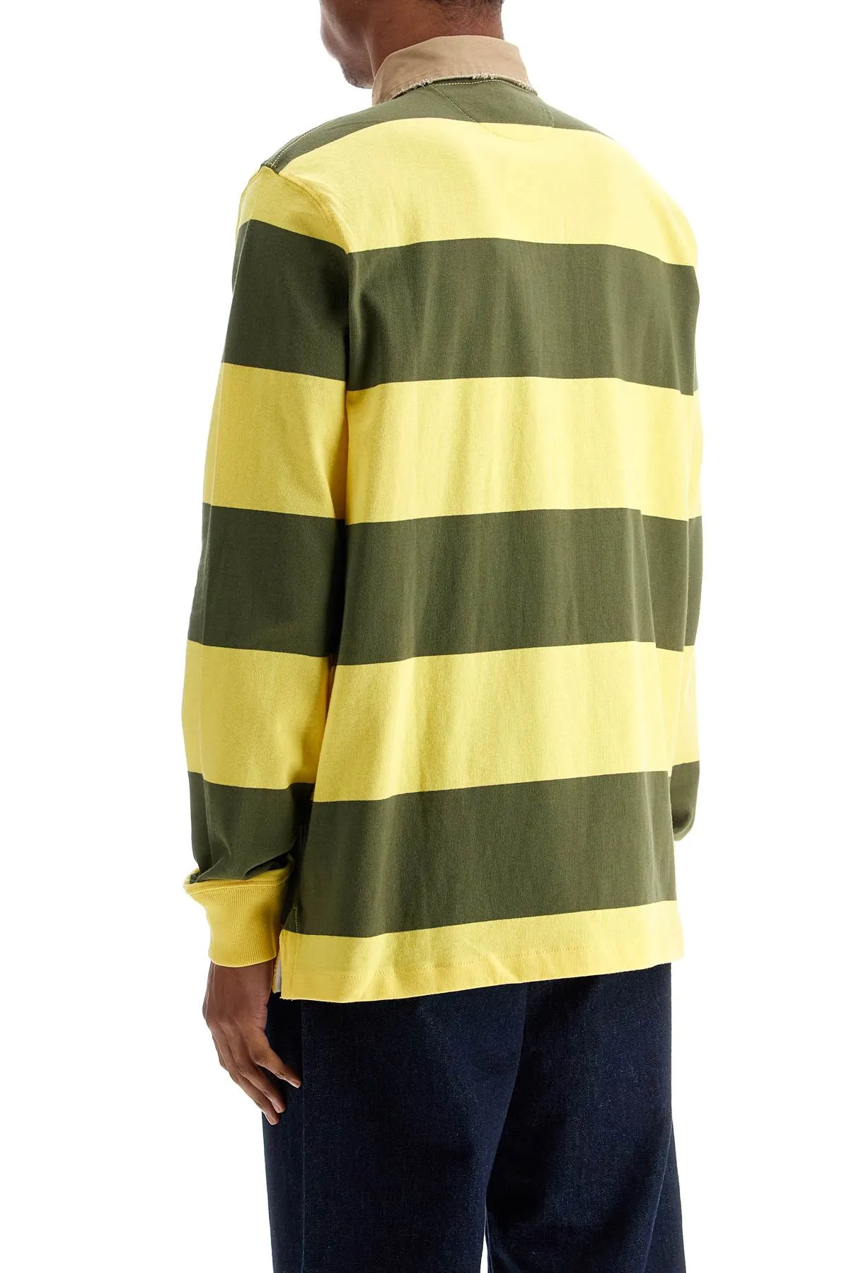 Polo Ralph Lauren Olive Green And Yellow Striped Cotton Polo