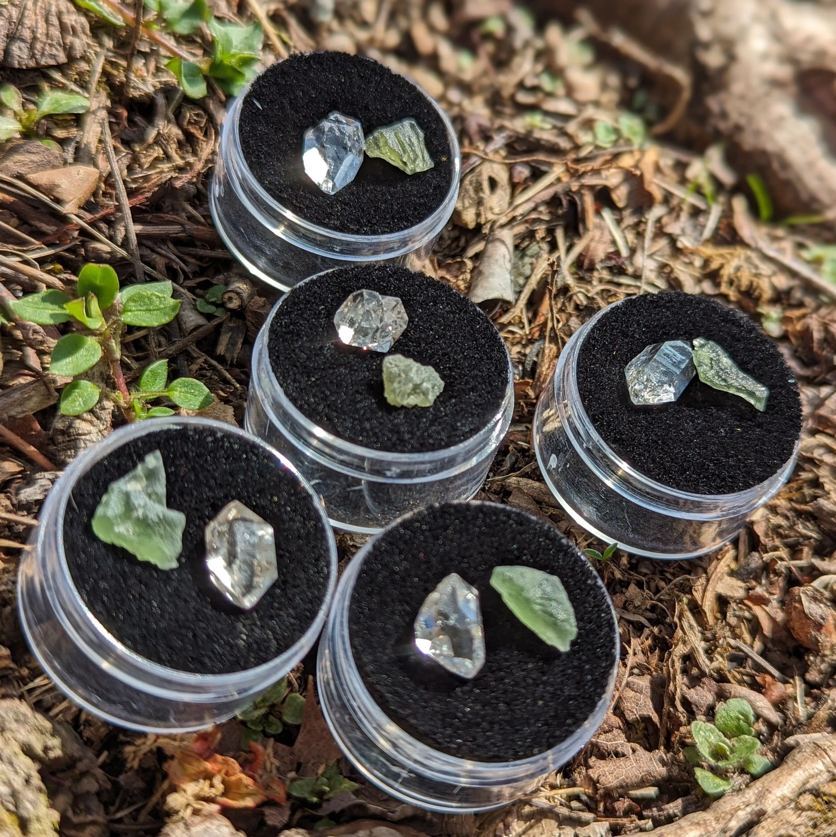 Powerful & Rare Set! One Genuine Moldavite & Herkimer Diamond Natural Crystal in Collectors Box