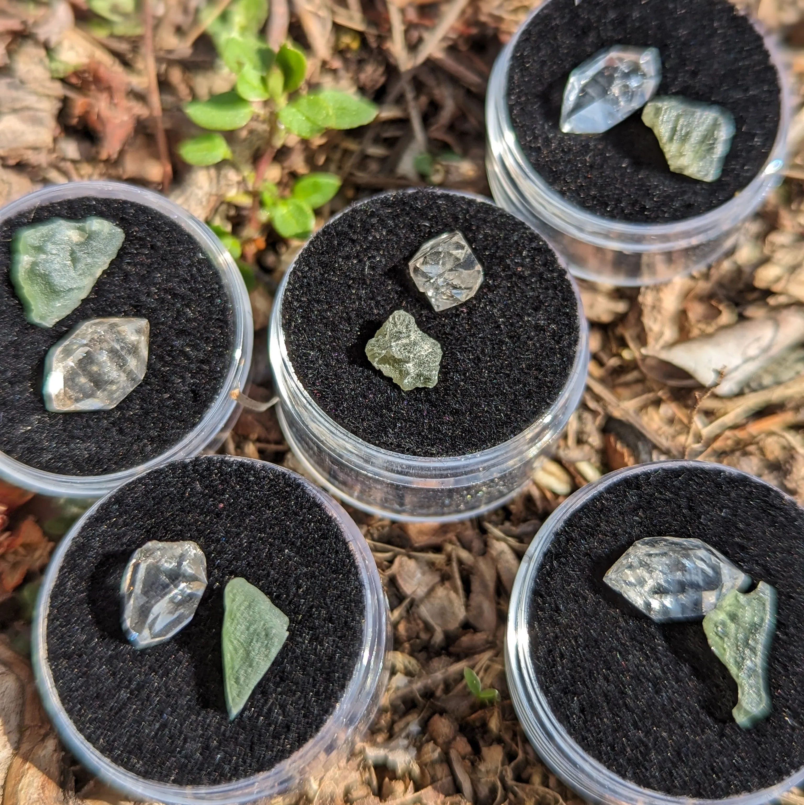 Powerful & Rare Set! One Genuine Moldavite & Herkimer Diamond Natural Crystal in Collectors Box