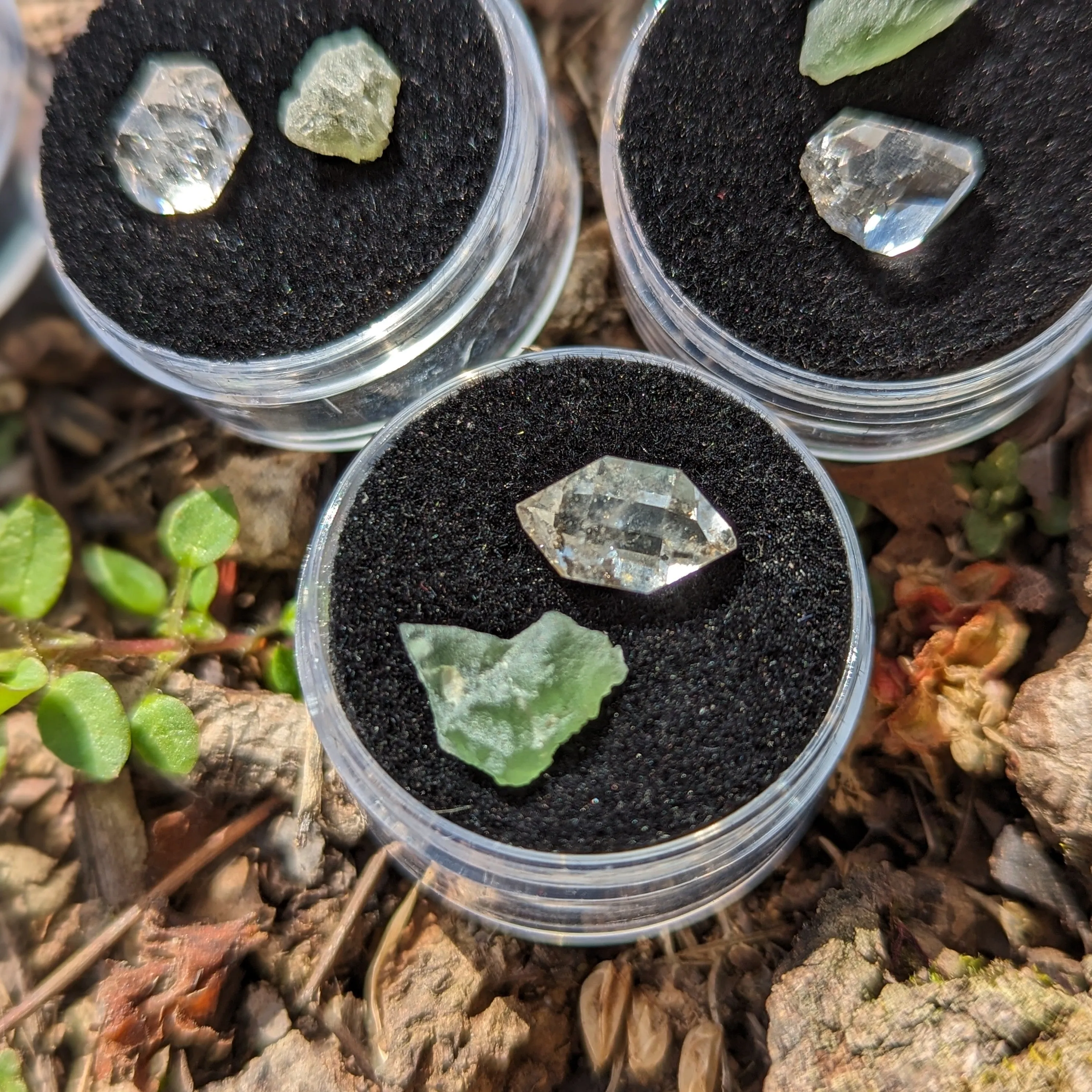 Powerful & Rare Set! One Genuine Moldavite & Herkimer Diamond Natural Crystal in Collectors Box