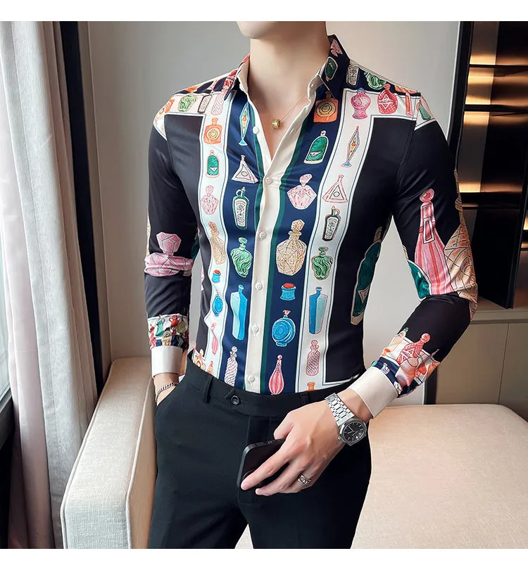 Men's Luxury Printed Pattern Slim Fit Long Sleeve Shirt