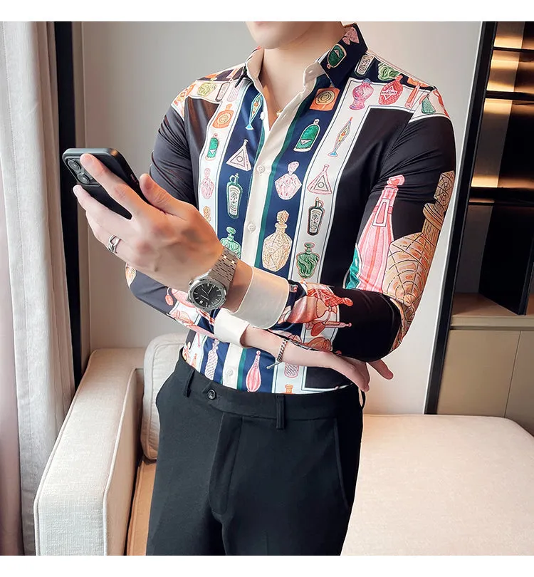 Men's Luxury Printed Pattern Slim Fit Long Sleeve Shirt