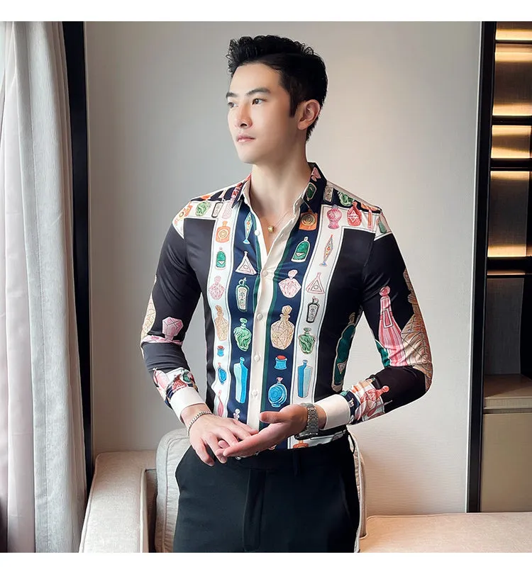 Men's Luxury Printed Pattern Slim Fit Long Sleeve Shirt