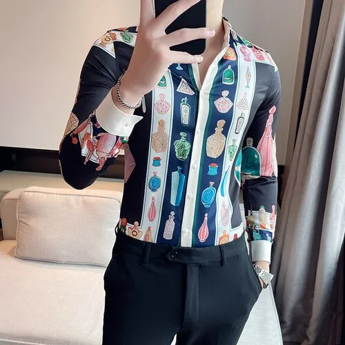 Men's Luxury Printed Pattern Slim Fit Long Sleeve Shirt