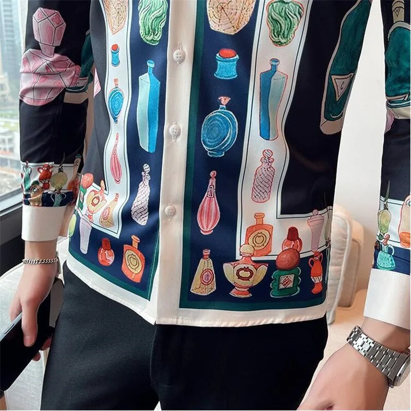 Men's Luxury Printed Pattern Slim Fit Long Sleeve Shirt