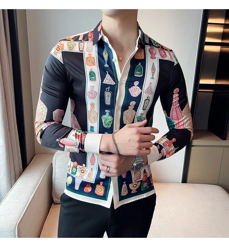 Men's Luxury Printed Pattern Slim Fit Long Sleeve Shirt