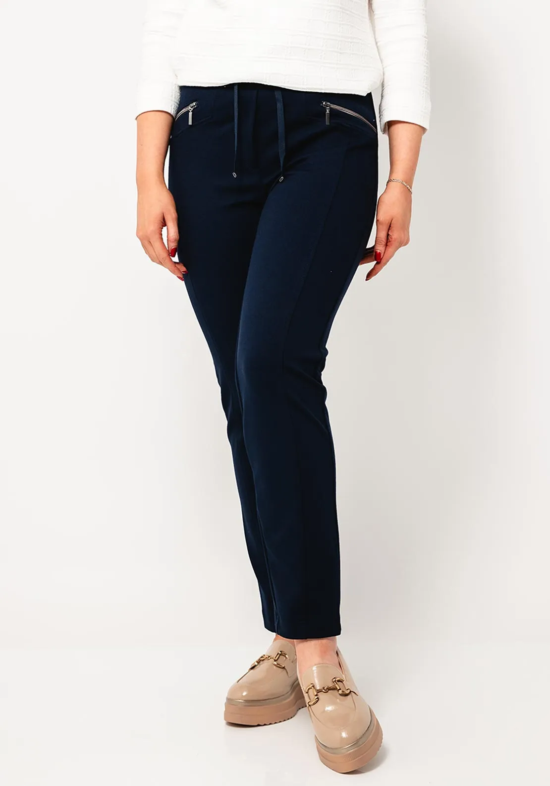 Rabe Jersey Slim Leg Trousers, Navy