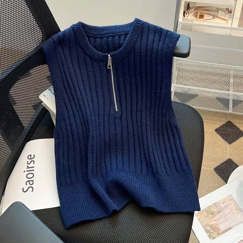 Recommended by Nancy Cici for her own use~ Chic hot girl slim zippered half-open collar knitted camisole for women in autumn