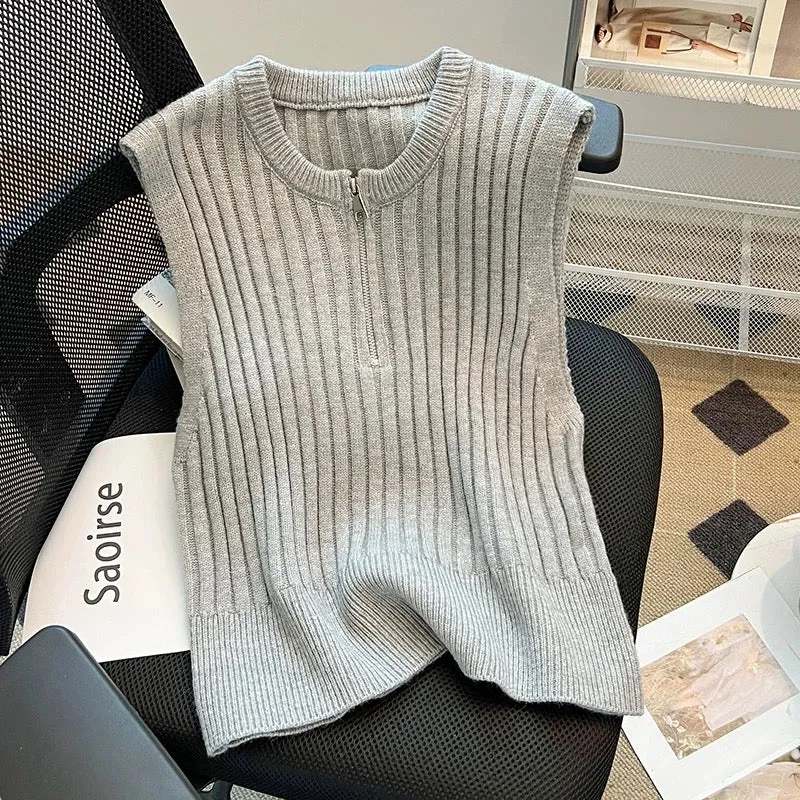 Recommended by Nancy Cici for her own use~ Chic hot girl slim zippered half-open collar knitted camisole for women in autumn