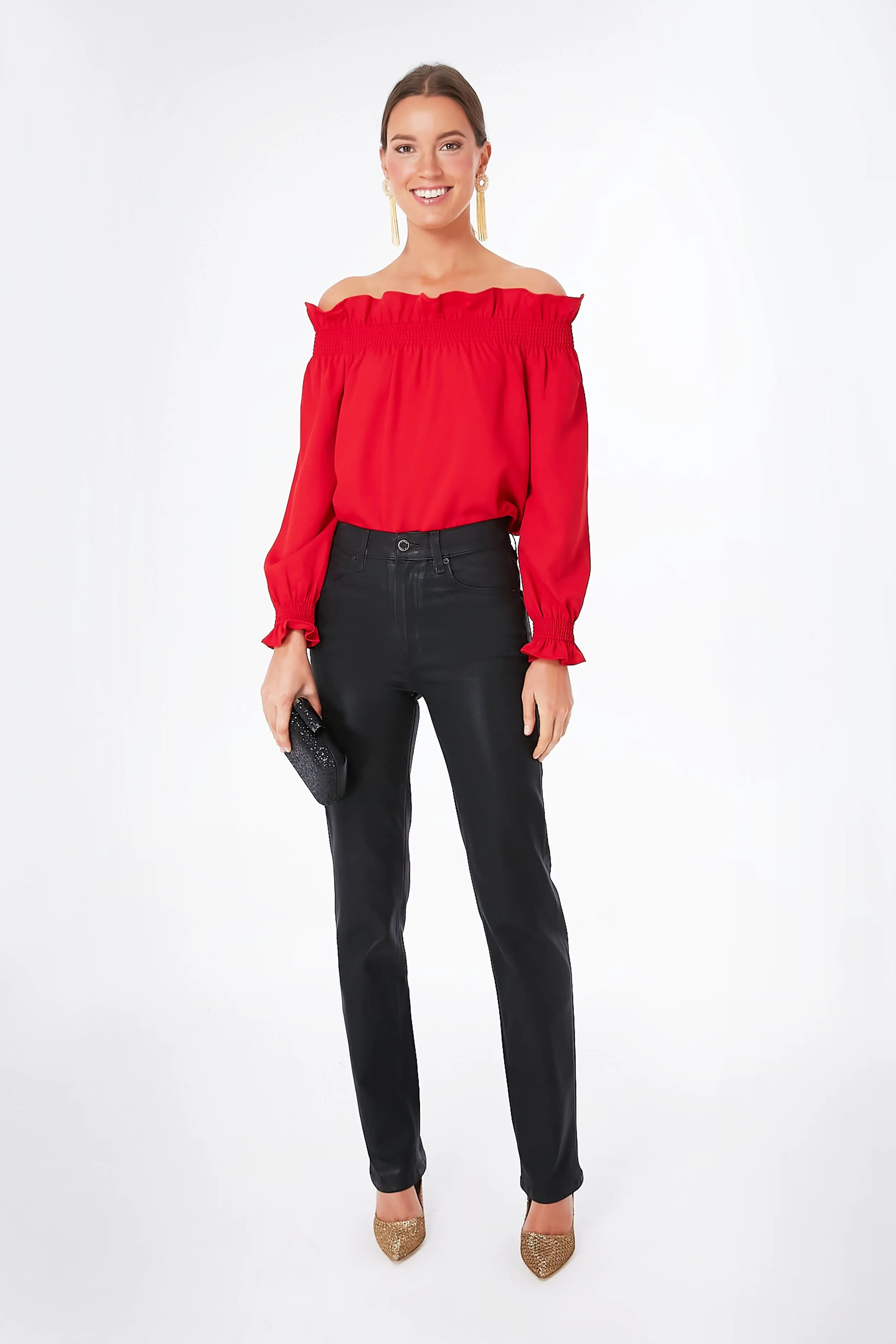 Red Off the Shoulder Marguerite Blouse