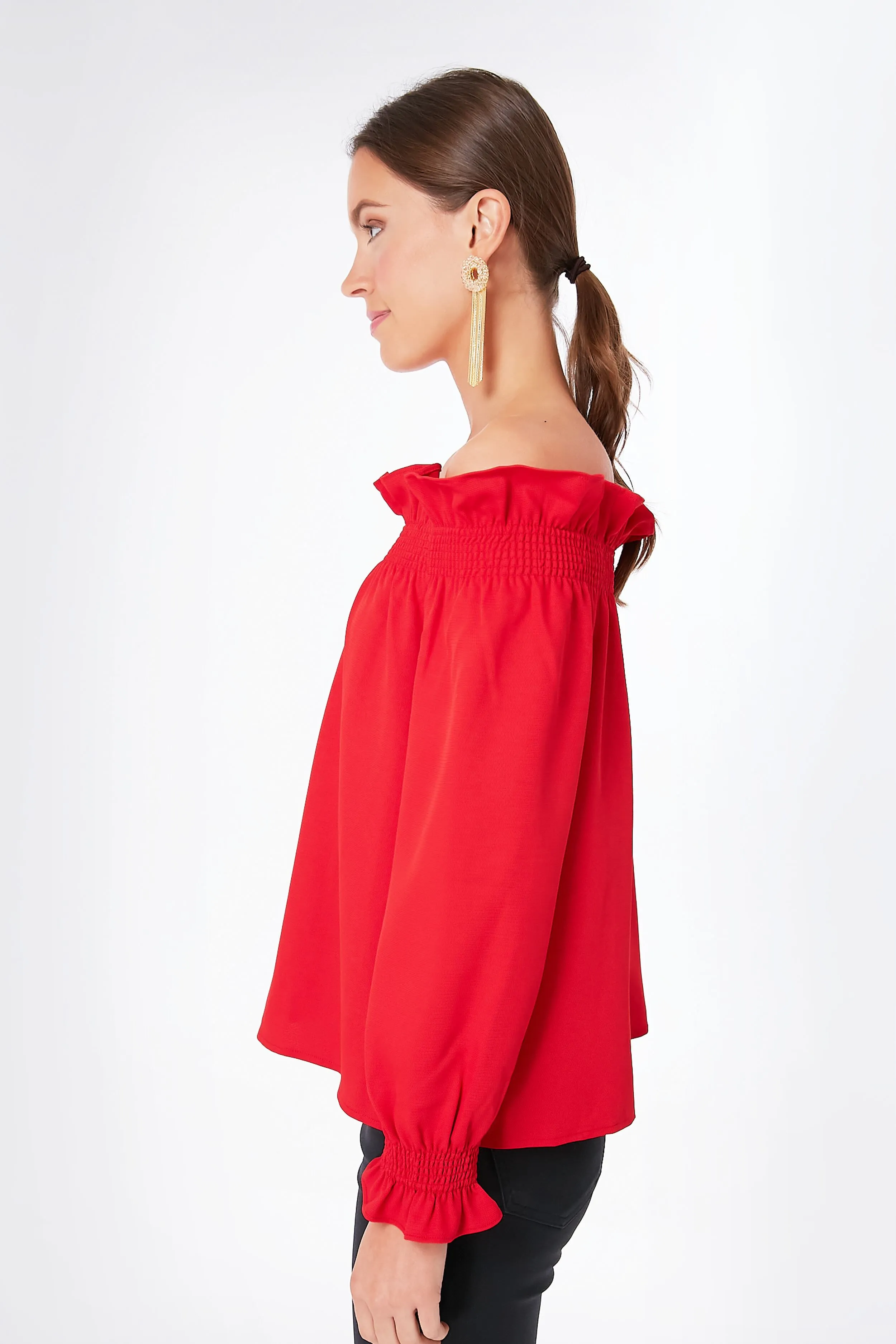 Red Off the Shoulder Marguerite Blouse