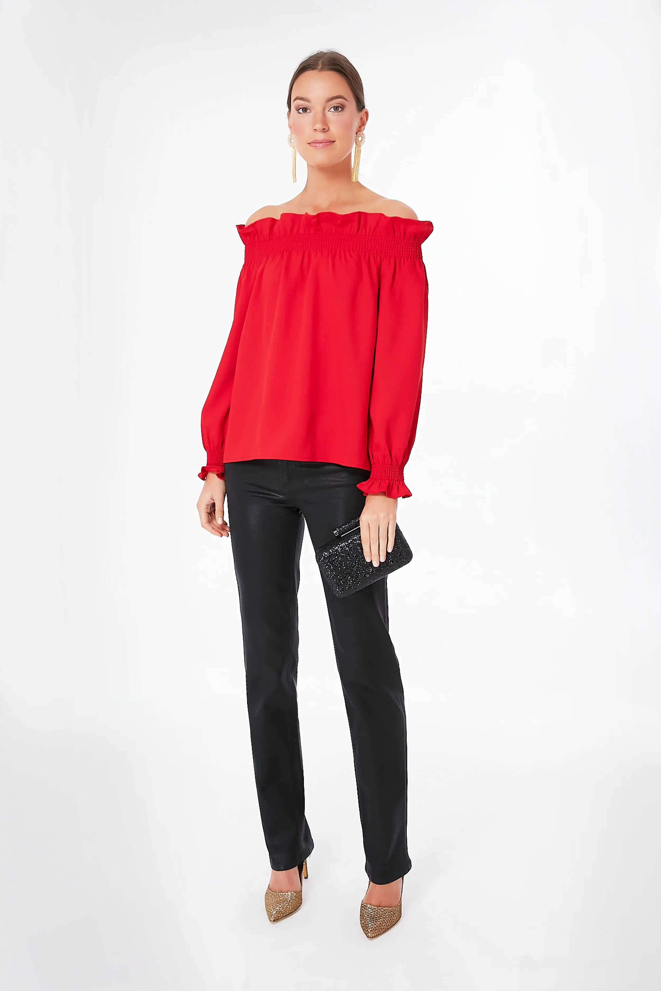 Red Off the Shoulder Marguerite Blouse