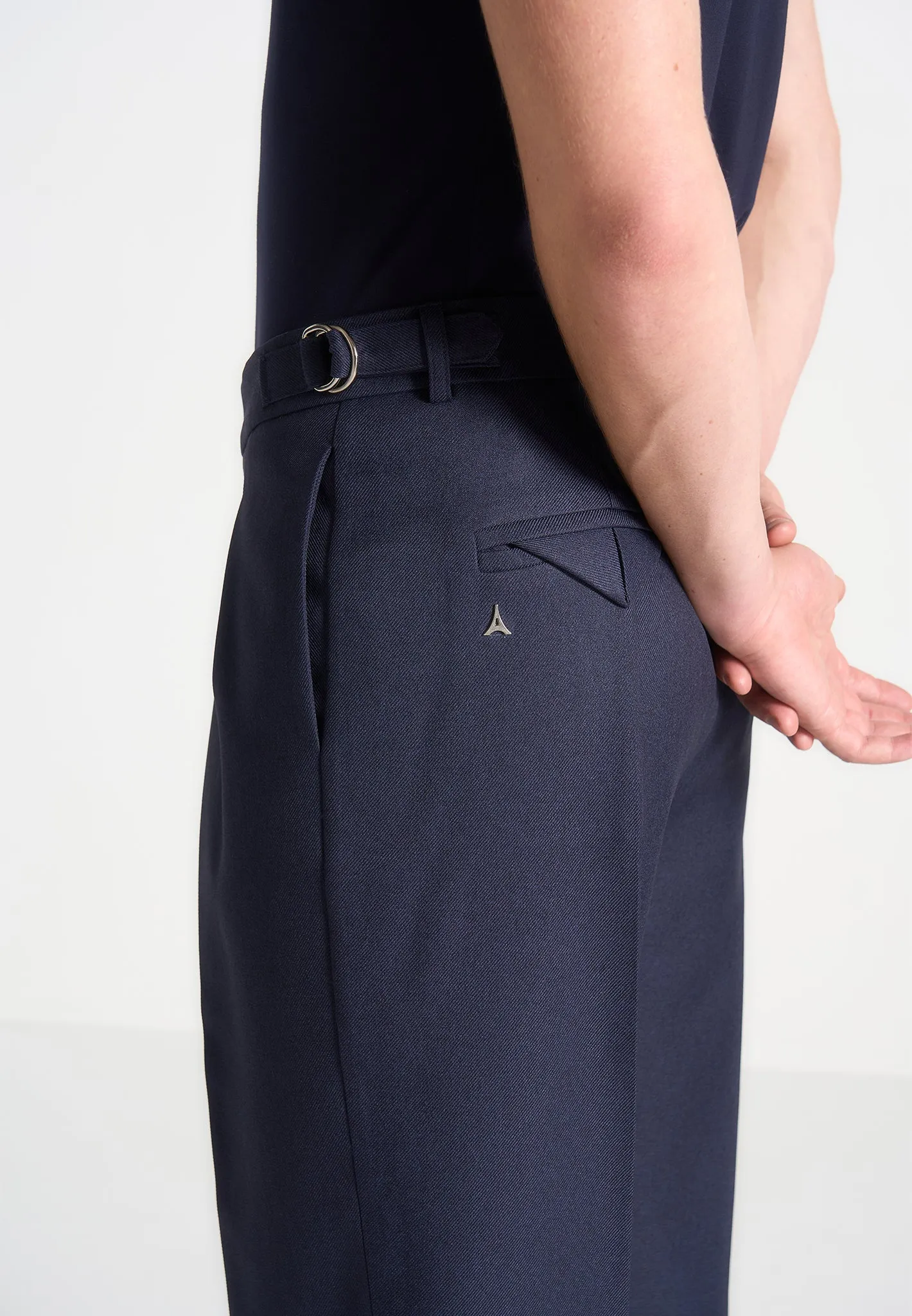 Relaxed Fit Twin Pleat Tailored Trousers - Navy